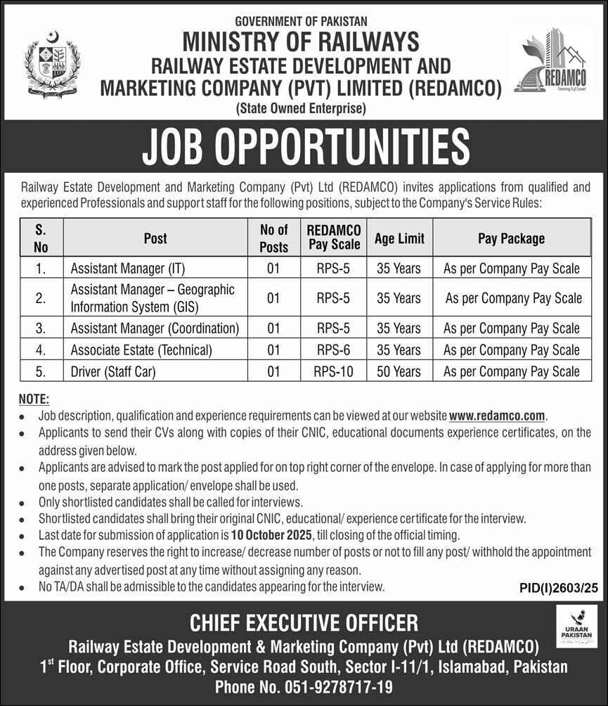 Railway Estate Development and Marketing Company jobs 2025