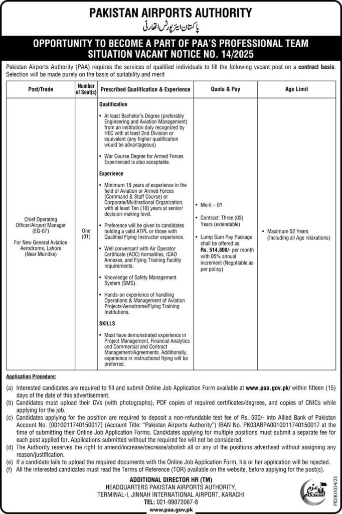 Pakistan Airports Authority Jobs 2025