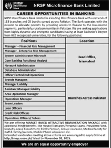 NRSP Microfinanace  Bank Jobs  2025