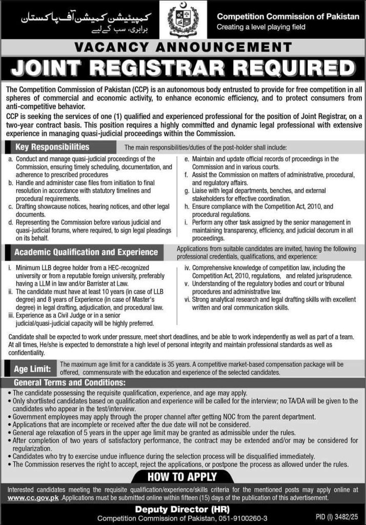 Competition commission of Pakistan  Jobs 2025