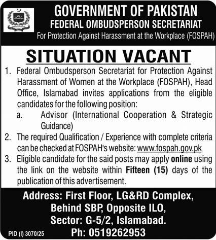 Federal Ombudsperson Secretariat (FOSPAH ) Jobs 2025