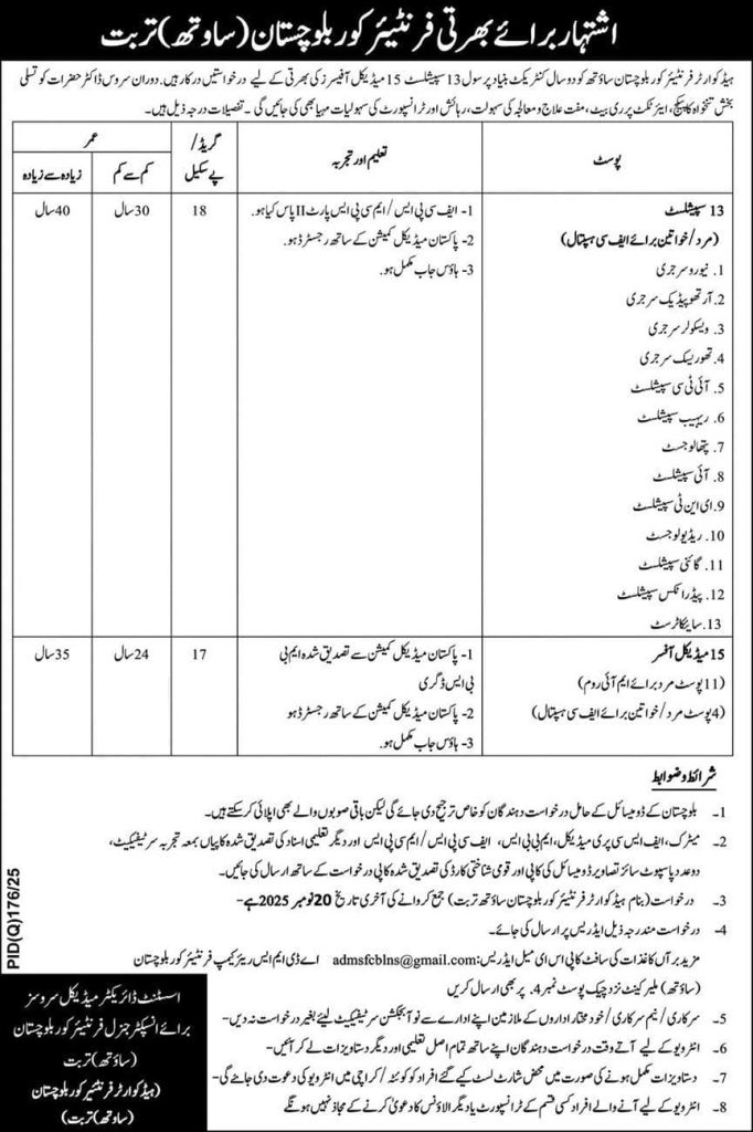 Headquarters Frontier Corps Balochistan South Jobs 2025