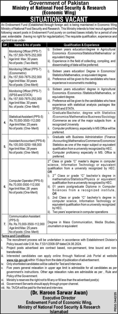 Ministry of national food security and research Jobs 2025