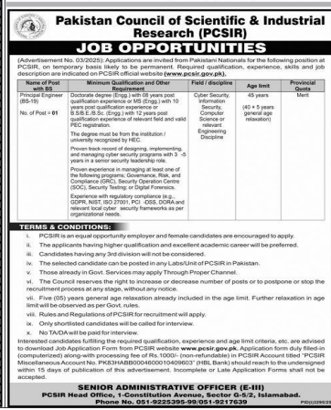 Pakistan council of scientific and industrial research Jobs 2025
