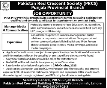 Pakistan Red Crescent Society (PRCS) Jobs 2025