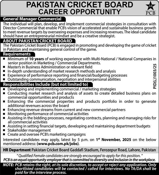 Pakistan Cricket Board (PCB) Jobs 2025