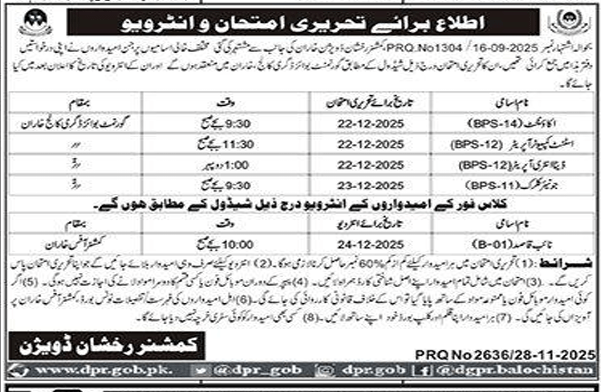Commissioner rakhsan division  Jobs 2025