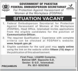 Government of Pakistan , federal ambuosperson secretariat Jobs 2025