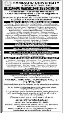 Hamdard university Jobs 2025