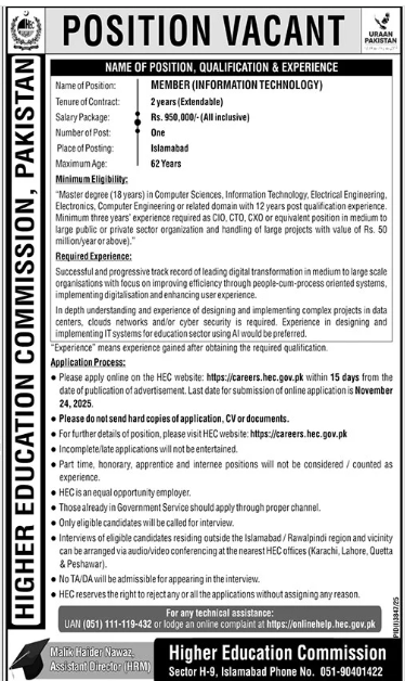 Higher education commission Pakistan    Jobs 2025