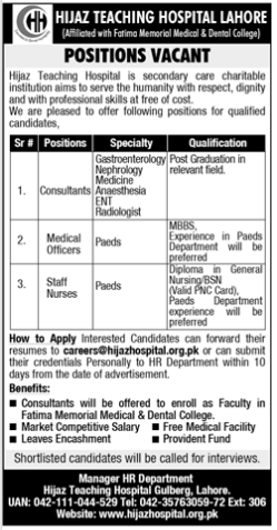 Hijaz teaching hospital Jobs 2025