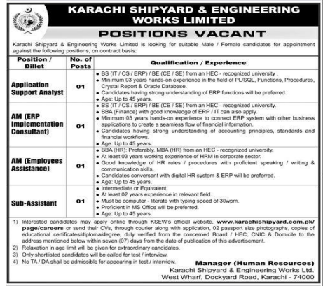 Karachi shipyard and engineering works Jobs 2025