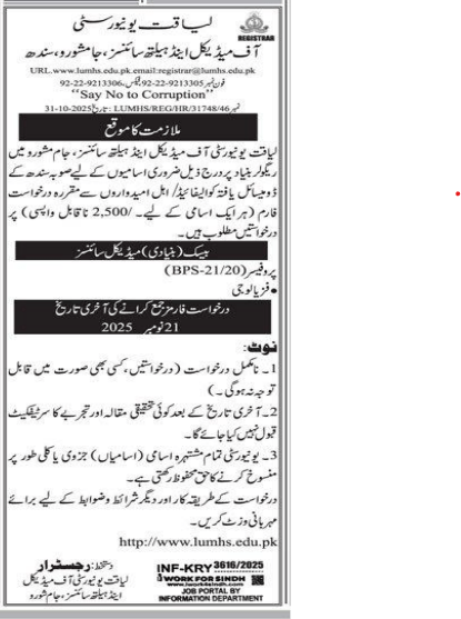 Liquat university  Jobs 2025