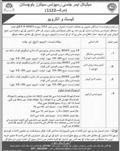 Medical emergency rescue center 1122 Jobs 2025