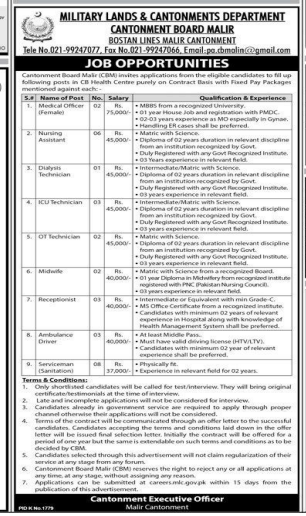 Military lands and cantonment department jobs 2025