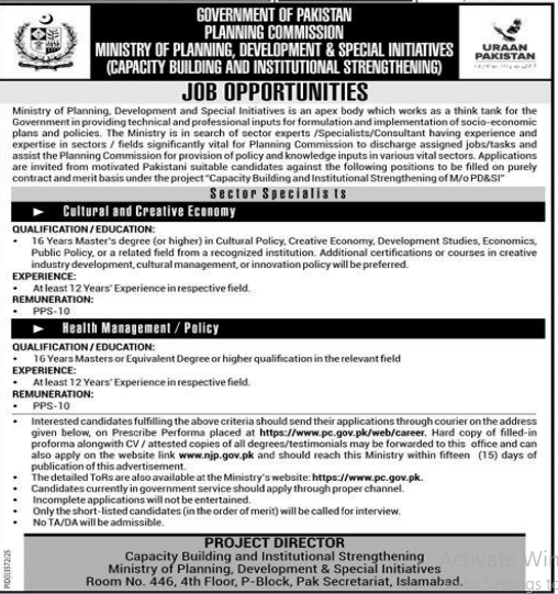 Ministry of planning ,development ,and special initiatives Jobs 2025
