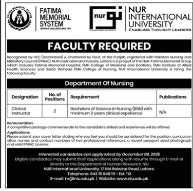 NUR international university Jobs 2025