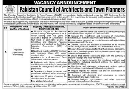 Pakistan council of  architects and town planners Jobs 2025