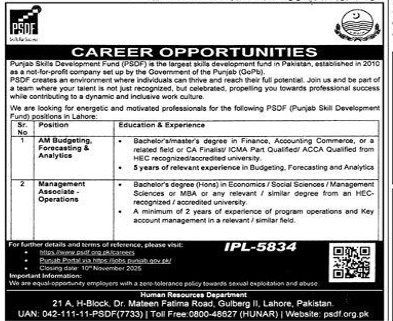 Punjab skill development fund  Jobs 2025
