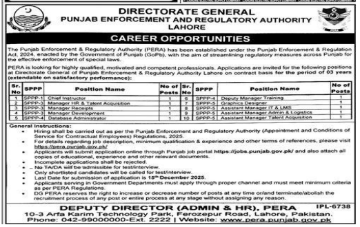 Punjab enforcement and regulatory authority  Jobs 2025