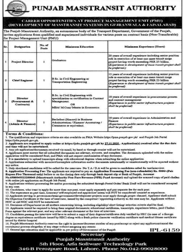 Punjab masstransit authority jobs 2025