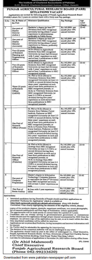 Punjab agriculture research board jobs 2025