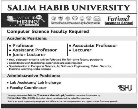 Salim habib university Jobs 2025