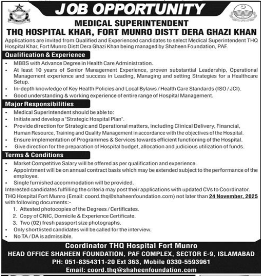 The hospital khar , fort munrd distt dera ghazi khan  Jobs 2025