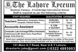 The Lahore lyceum Jobs 2025