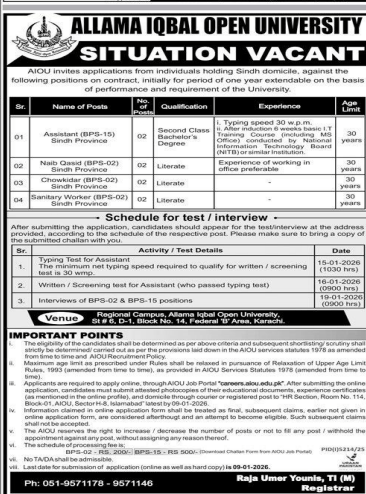Allama iqbal open university  Jobs 2025