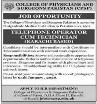 College of physicians and surgeons Pakistan Jobs 2025