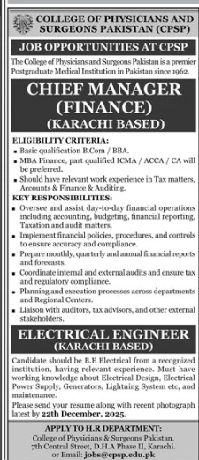College of physician and surgeons Pakistan Jobs 2025