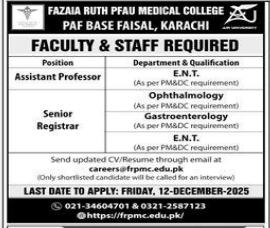 Fazaia ruth PFAU medical college  Jobs 2025