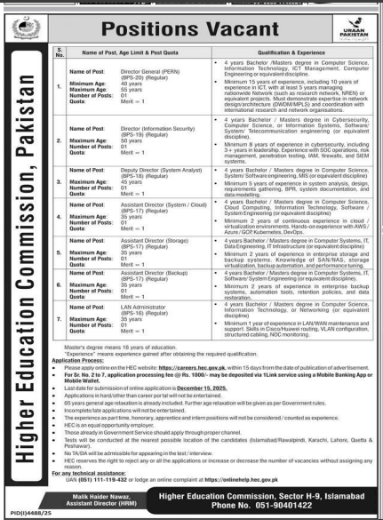 Higher education commission ,Pakistan Jobs 2025