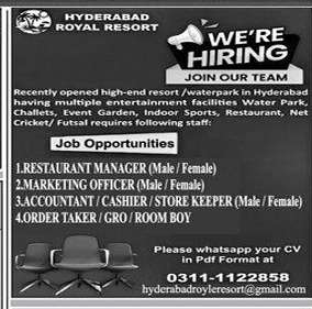 Hyderabad royal resort Jobs 2025