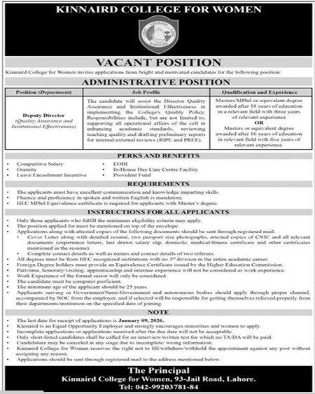 Kinnaird college for women Jobs 2025