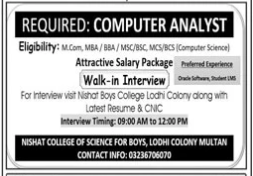 Nishat college of science for boys Jobs 2025