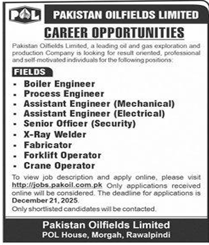 Pakistan oilfields limited Jobs 2025