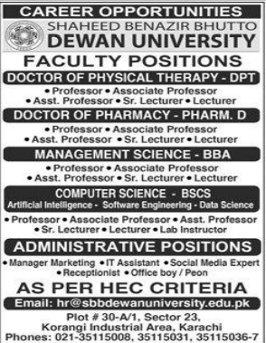 Shaheed Benazir Bhutto  hospital   jobs 2025