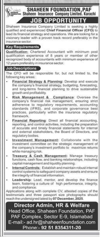 Shaheen foundation PAF Jobs 2025