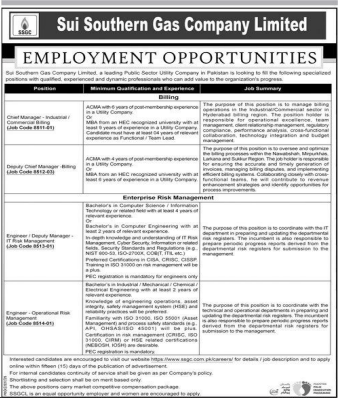 Sui southern gas company Jobs 2025