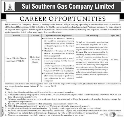 Sui southern gas company Jobs 2025