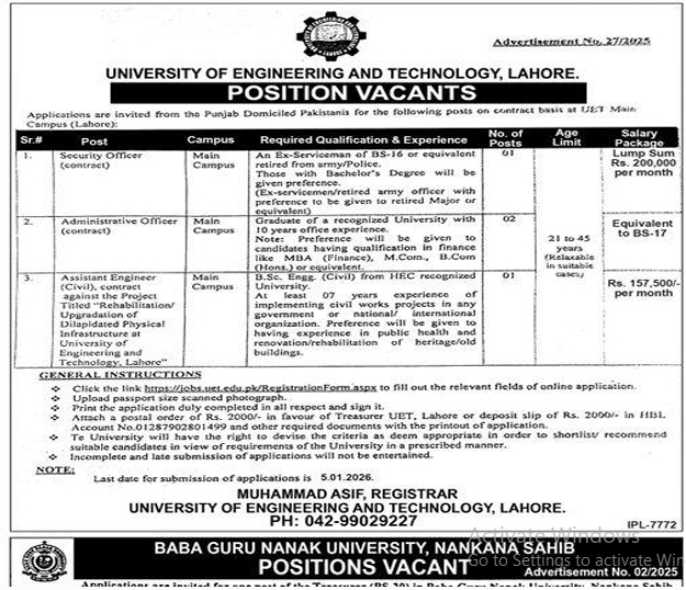 University of engineering and technology Jobs 2025