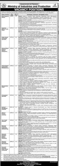 Ministry of industries and production jobs 2026