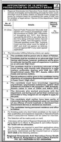 Regional directorate anti nercotics force Sindh jobs 2026