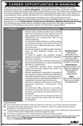 The bank of Punjab jobs 2026