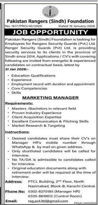Pakistan rangers Sindh foundation  jobs 2026