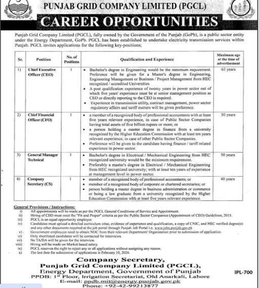 Punjab grid company    jobs 2026