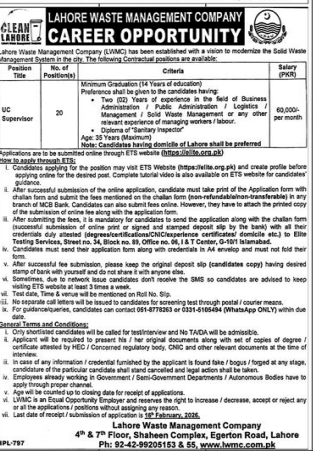 Lahore waste management company jobs 2026