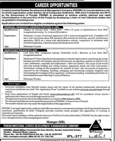 Punjab industrial estates  development and management company  jobs 2026